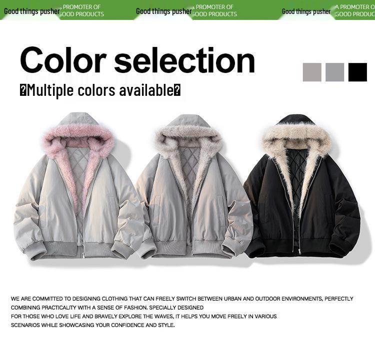 American Retro Plush Collar Couples' Hooded Winter Parka