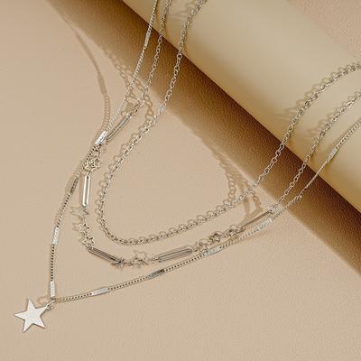 Multilayer Silver Necklace Fashion Star Chain Choker for Women Jewelry Accessories