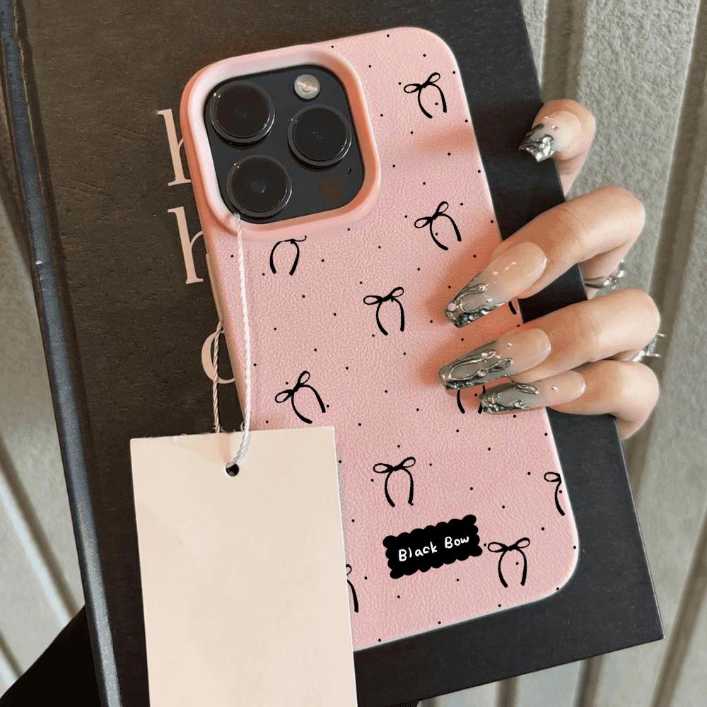 

HOT Luxury bBlack Polka Dot Bow Lichee leather pattern Phone Case For Samsung A57 A36 A26 A07 A55 A25 A24 A15 A14 A05S A05 4G 5G Samsung A25