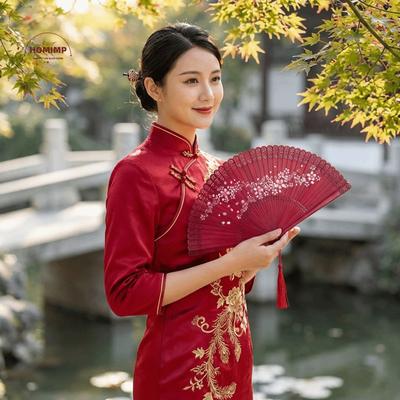 Vintage Carved Hollowed-Out Fan with Tassel Classical Cherry Blossom Fan Natural Chinese Style Handheld Fan Cultural Event
