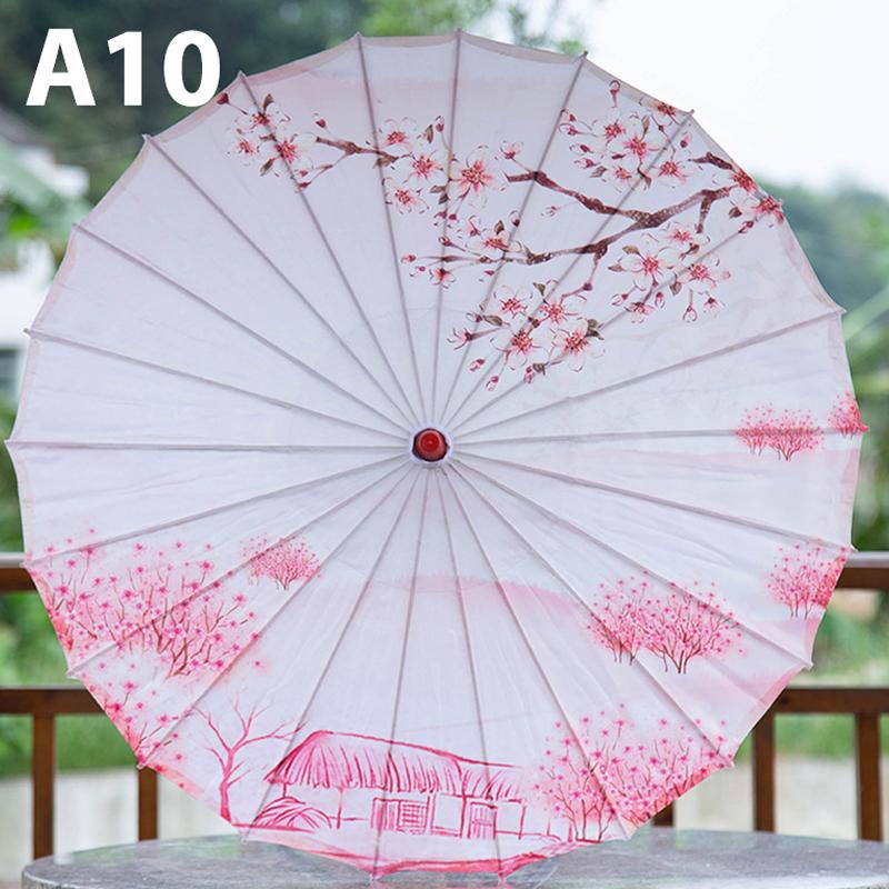 Шелковый тканевый женский зонтик в китайском стиле с вишневым цветом — фото 14