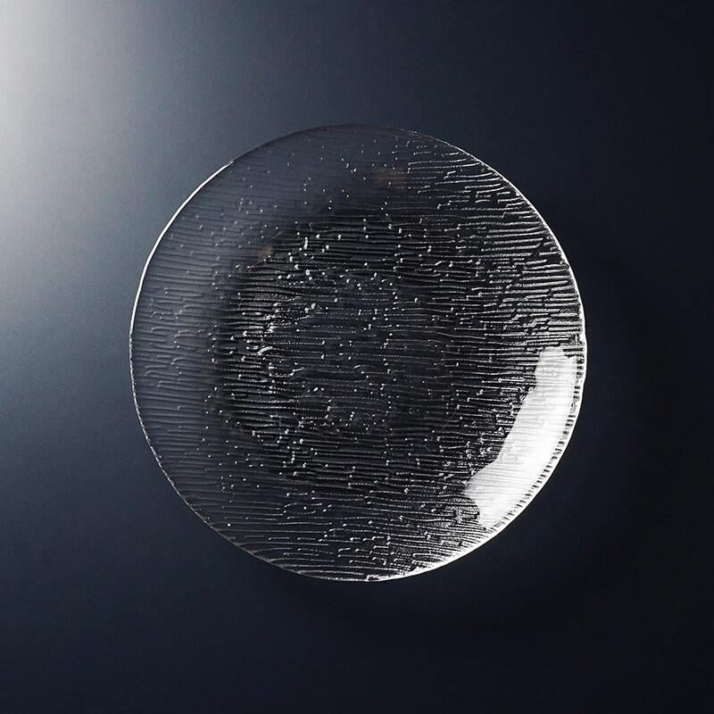 Japanese Style Round Glass Fruit Plate with Gold Rim
