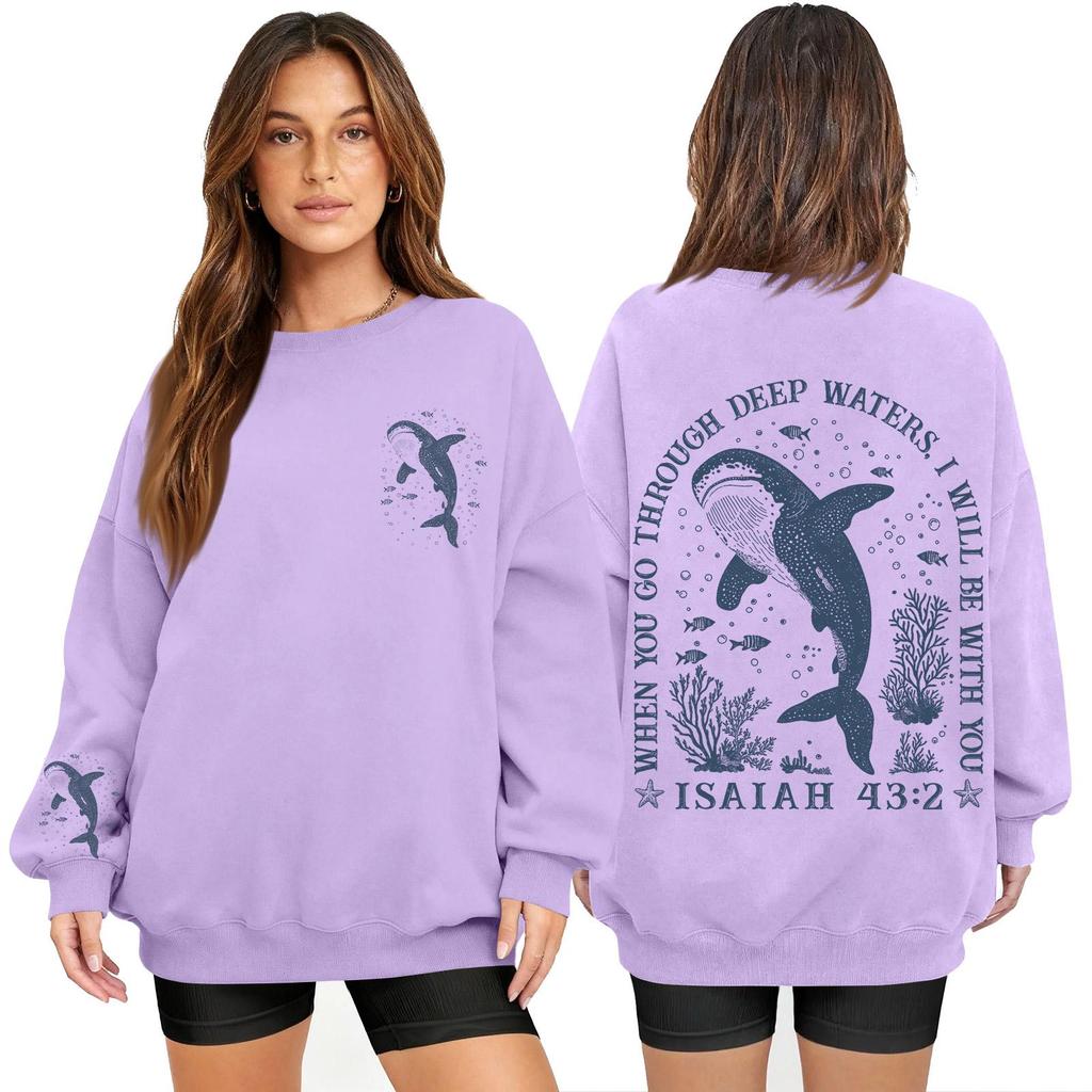 Women's Fashion Long Sleeve Print Round Neck Loose Pullover Sweater Top