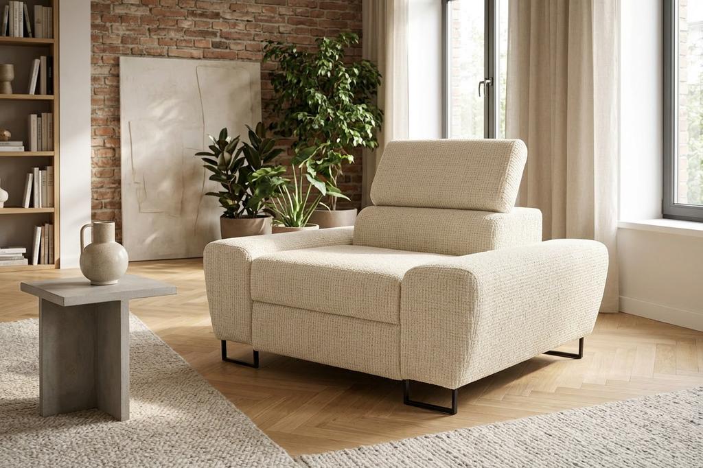 Sessel Savio Ramona mit verstellbarer Kopfstütze und Chenille-Bezug – Family Meble