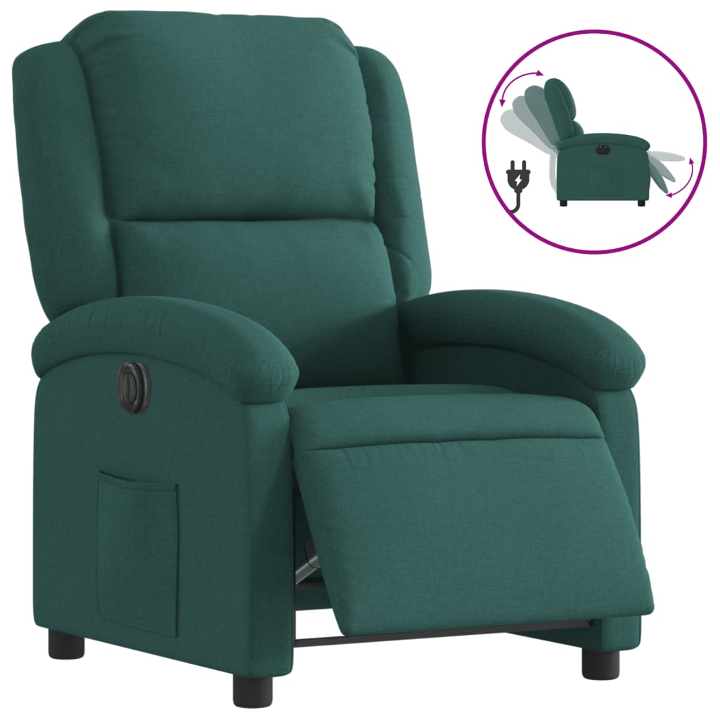 Vidaxl Electric Recliner, Dark Green, Fabric Upholstered