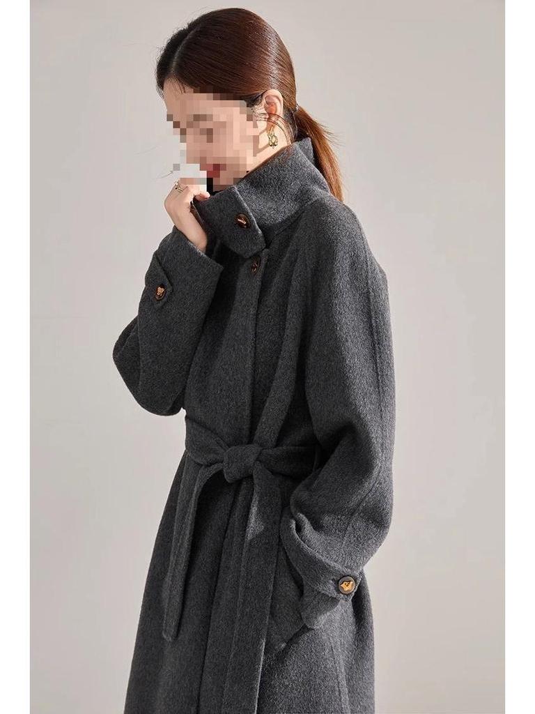 Women's Black Wool Coat - 2025 Autumn/Winter Hepburn Style Elegant Slimming Outerwear