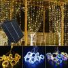 LED Outdoor Solar Curtain Light Waterproof String Lights Garden Yard Pavilion Fairy Garland String Lights Holiday Decor Light