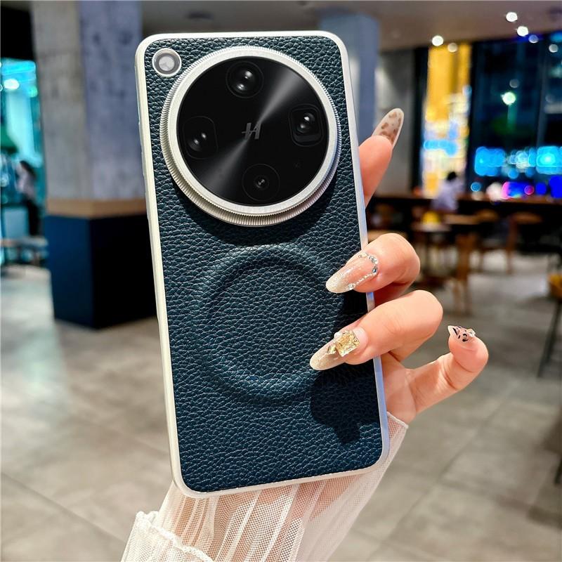 Plain Lychee Pattern Leather Phone Casing For OPPO Find X8 Ultra X8S Plus X8 Pro Strong Magnetic Wireless Charging Hard Cover