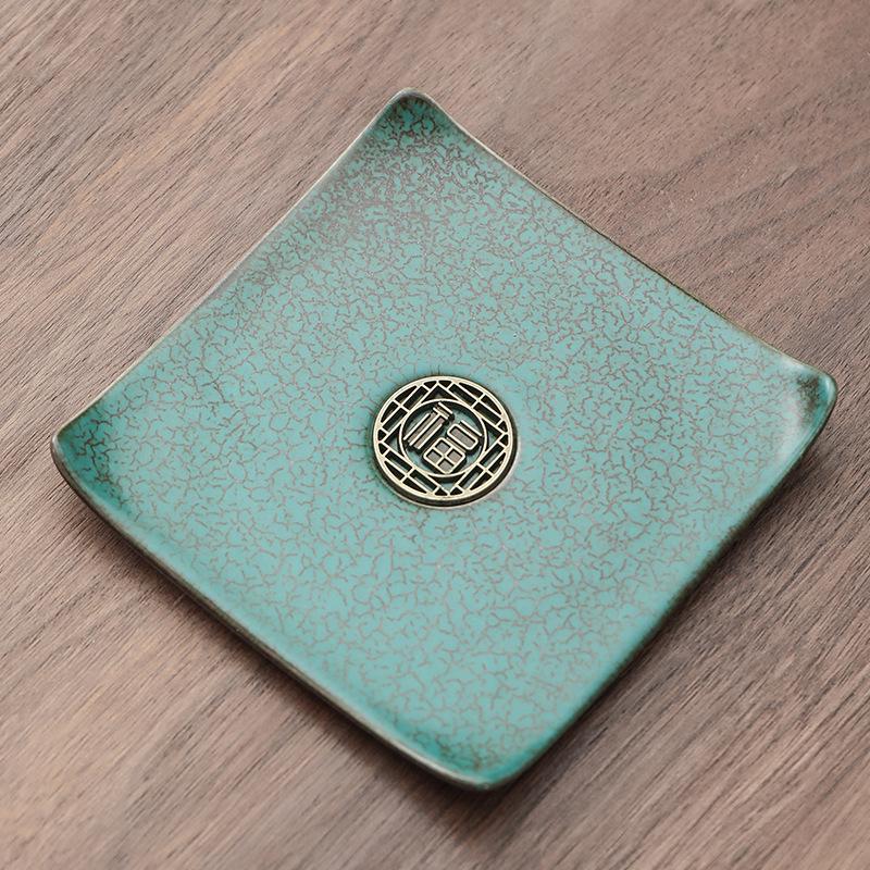 Peacock Green Glazed Ceramic Gongfu Teacup Saucer Coaster - Creative Heat-Insulating Pottery Mat for Tea Ceremony Accessories