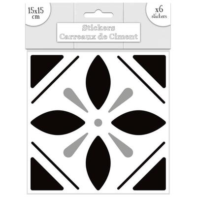[Q7346] - Sada 6 černých samolepek 'Cementové dlaždice' - 15x15 cm