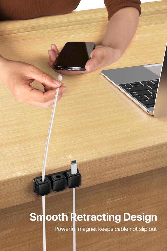 Smofish Cable Clip Holder, 9-Slot Magnetic Desk Cord Organizer, 3-Pack Set, Hidden Phone Charging Cable Keeper, Cord Management, Reusable Adhesive