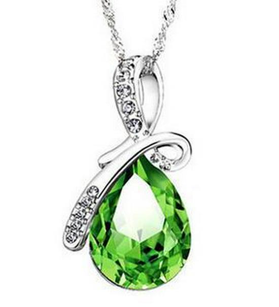Korean Water Drop Crystal Necklace - Angel Tears Gem Pendant C125 зелёный