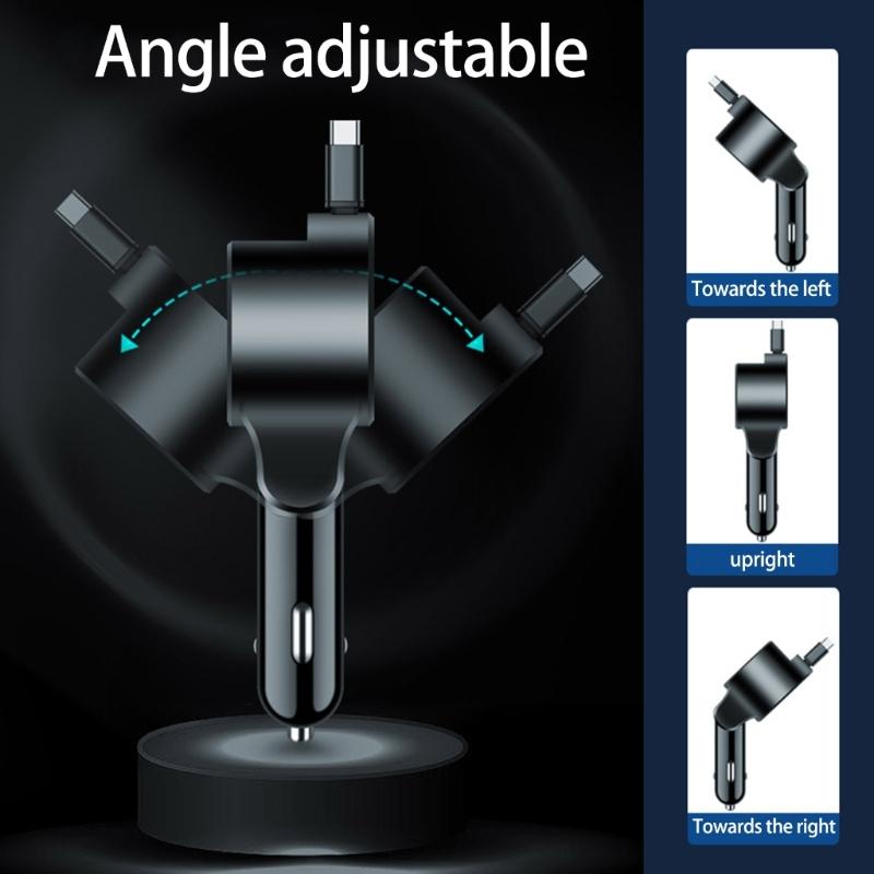 Portable Car Charger with Extendable Cord Support PD30W Quick Charging 12V-24V Wide Voltages Compatibility for Phones