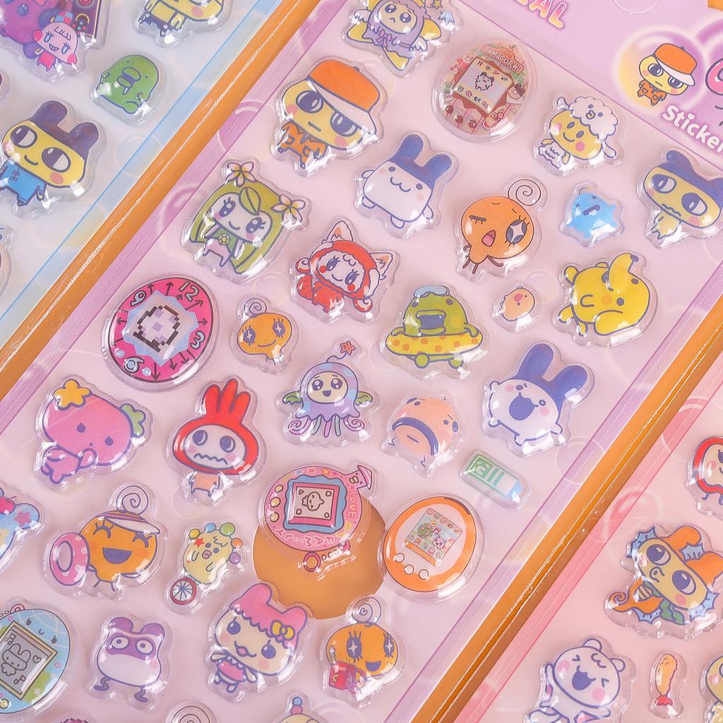 New 4/40Pcs 3D Relief Cute Cartoon Tamagotchi Stickers Kawaii Bubble Decals For Hand Account Notebook Decoration Stickers Toys