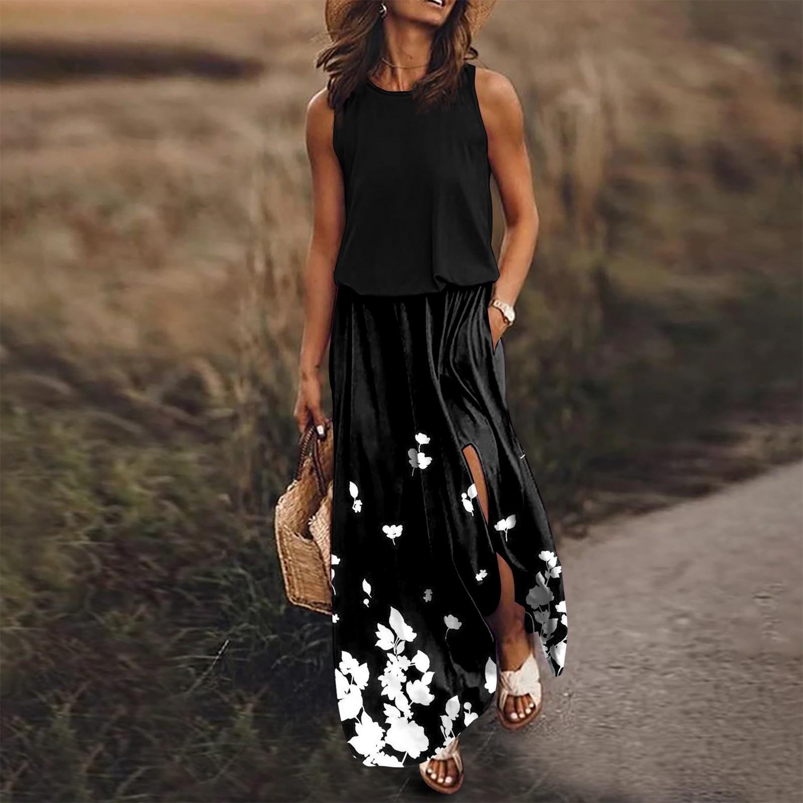 

Женское платье с эластичным поясом и принтом, сексуальное платье с разрезом L чёрный