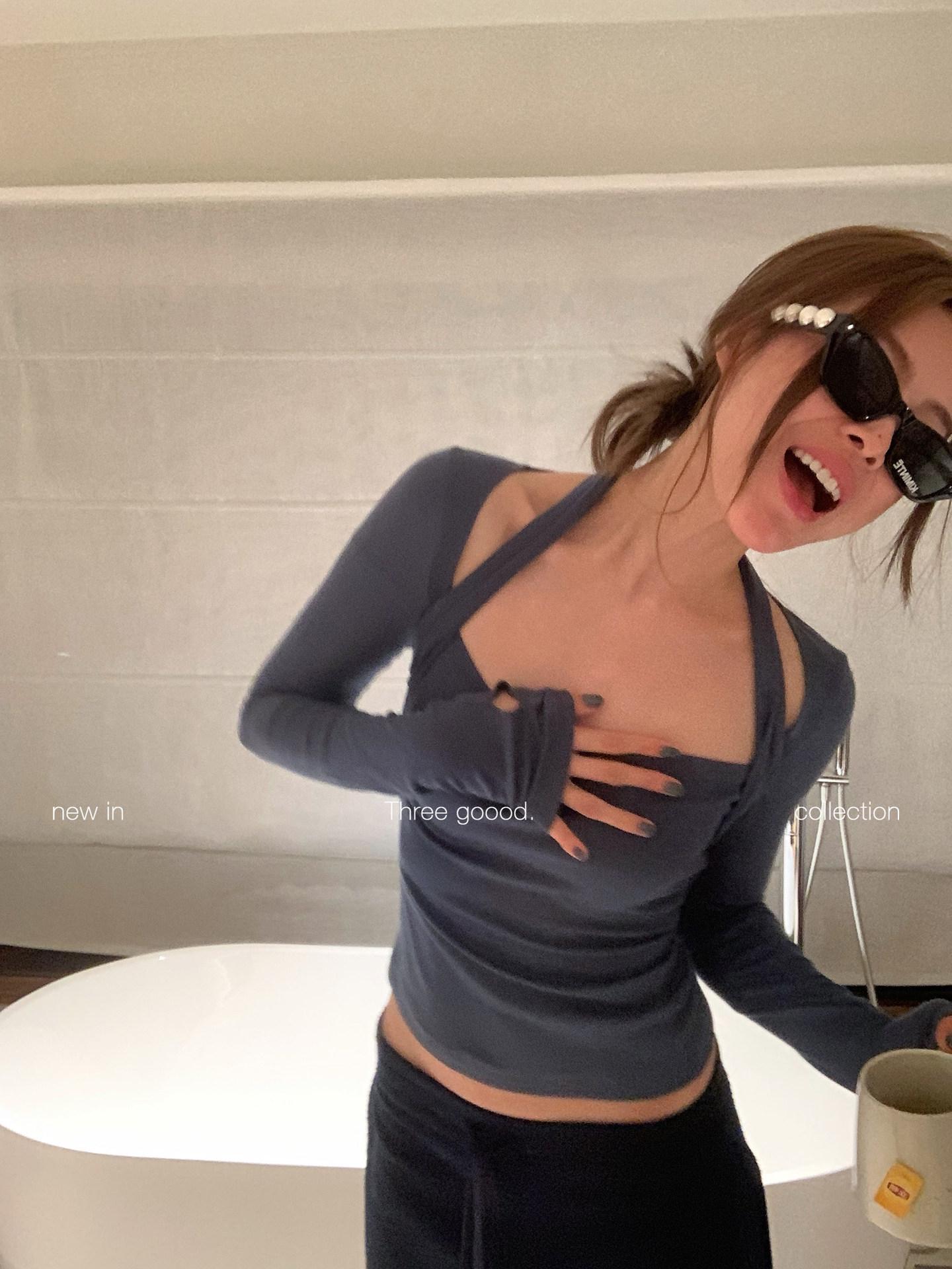 Tencel Wool Hollow-Out Halter Knit Base Layer for Women M