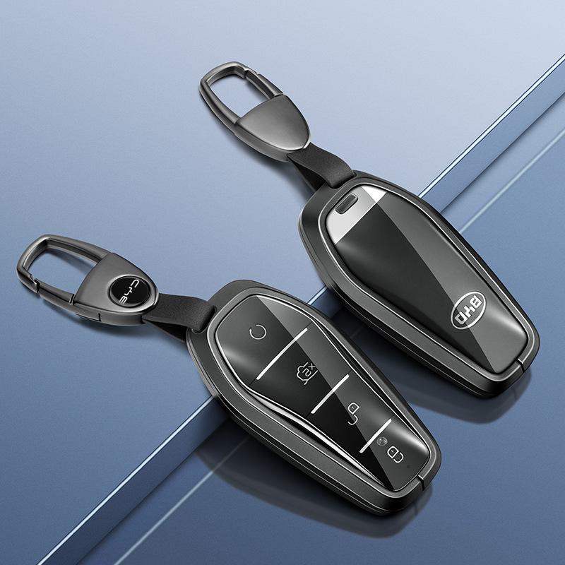 BYD Yuan Pro/Plus Car Key Cover - Genuine Leather Protective Shell with Metal Keychain