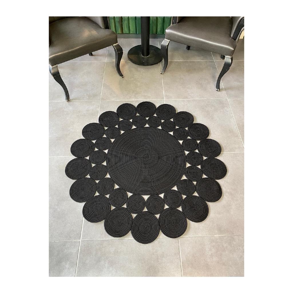 Carpet Wicker Jute Flower Patterned Kilim Carpet