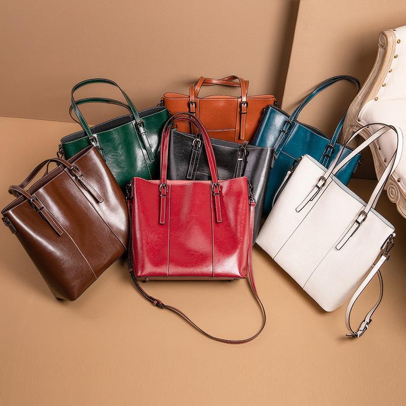 Leather Women's Bags, Large Bags, New Retro Shoulder Bags, Women's Large-capacity Tote Bags, Commuter Bucket Bags.