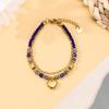 Boho Style Stainless Steel Double Layer Bracelet With Natural Stone Beads Heart Charm Women