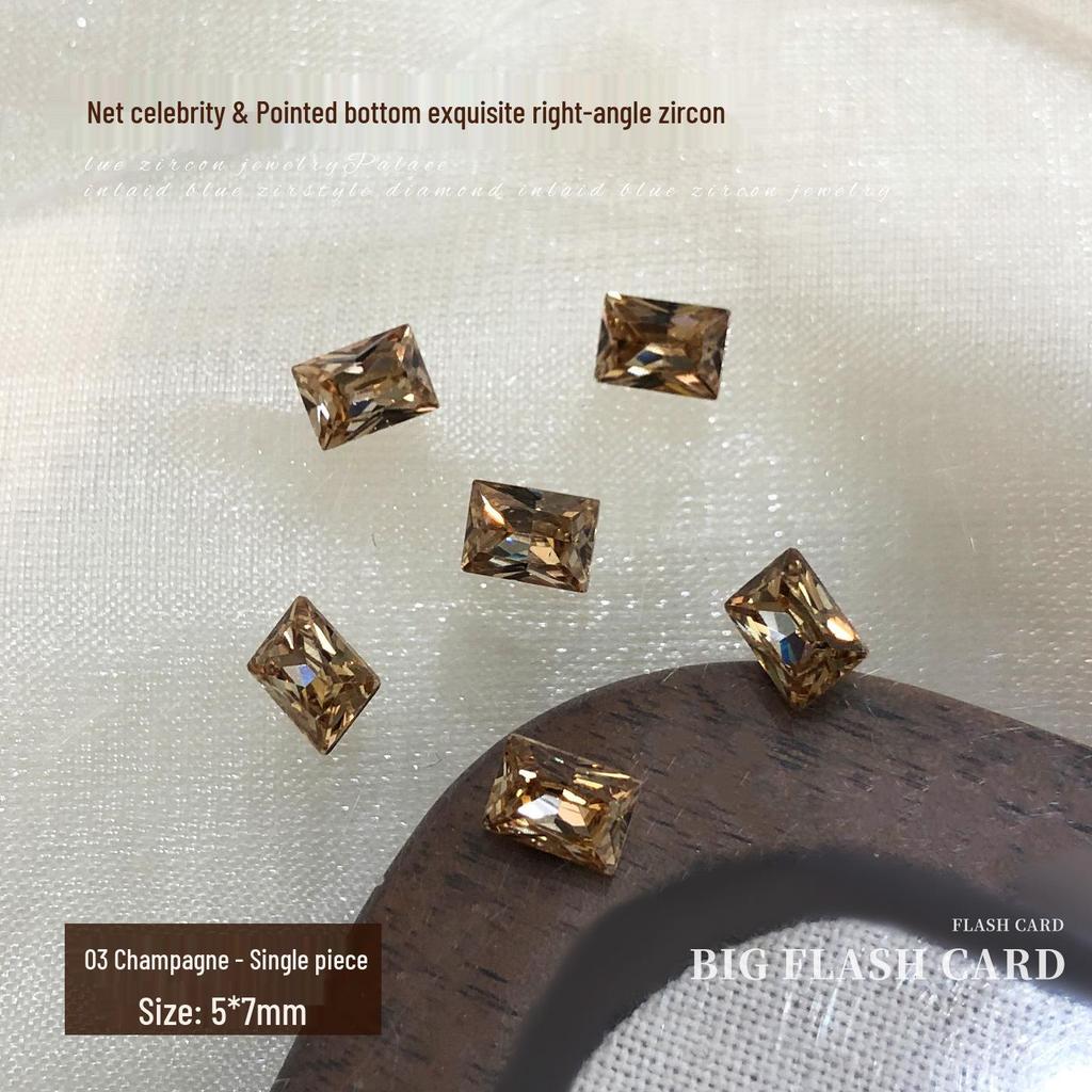 Champagne Rectangle Zirconia Nail Art Decorations - Sparkling White Pointed Ice Sugar Diamonds DIY Nail Accessories