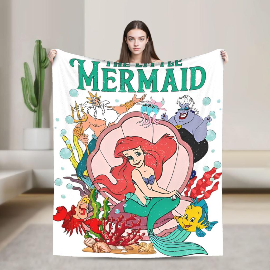Flounder Sebastian and Ariel Wool Blankets Little Mermaid Vintage Throw Blankets for Home Hotel Sofa 200x150cm Rug Piece