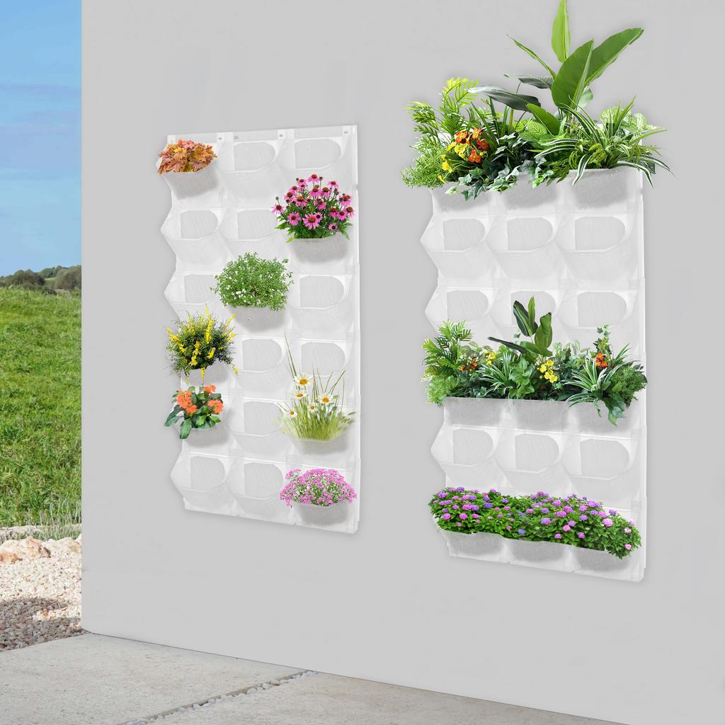 Vertical Garden Wall Planter, 36-Slot White Flower Pot Holder, Space Saving Indoor Outdoor Plant Container, Durable PP Plastic