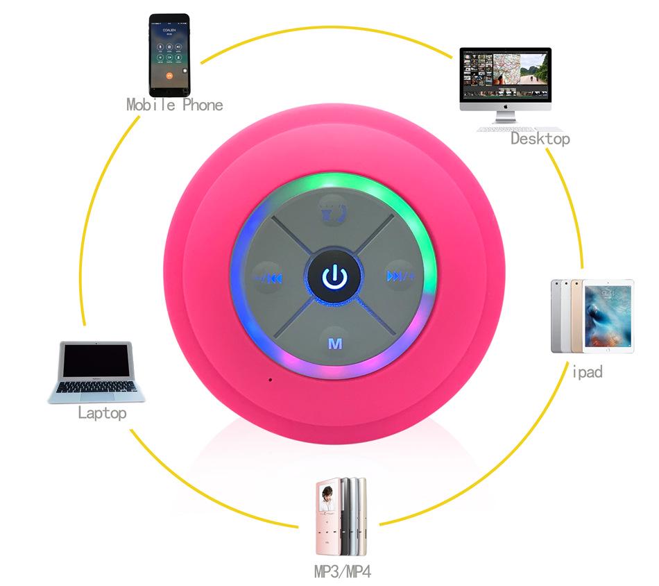 Q9 Bluetooth LED Speaker: Waterproof, Suction Cup, Card Insert, Wireless Mini Speaker for Bathroom.
