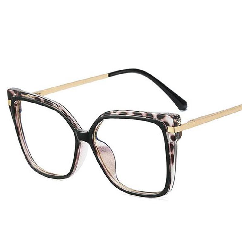 Stilige Optikk Minus Nærsynthetsbriller Kvinner Leopard Oversized Firkantet Brilleinnfatning Metall Datamaskin Anti Blått Lys Briller 0~-6.