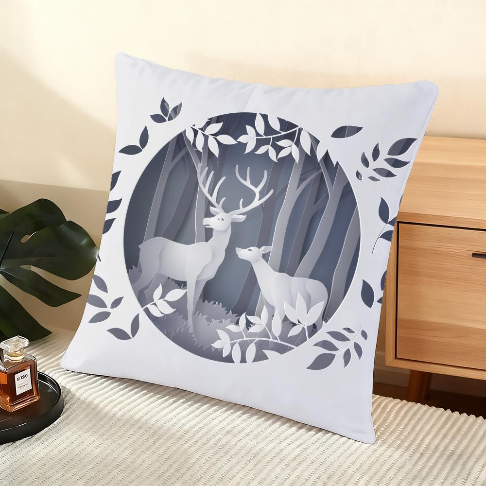 Blue And White Moose Cushion Cover Silky Short Plush Home Sofa Cushion Cover - Invisible Zipper Home Decoration