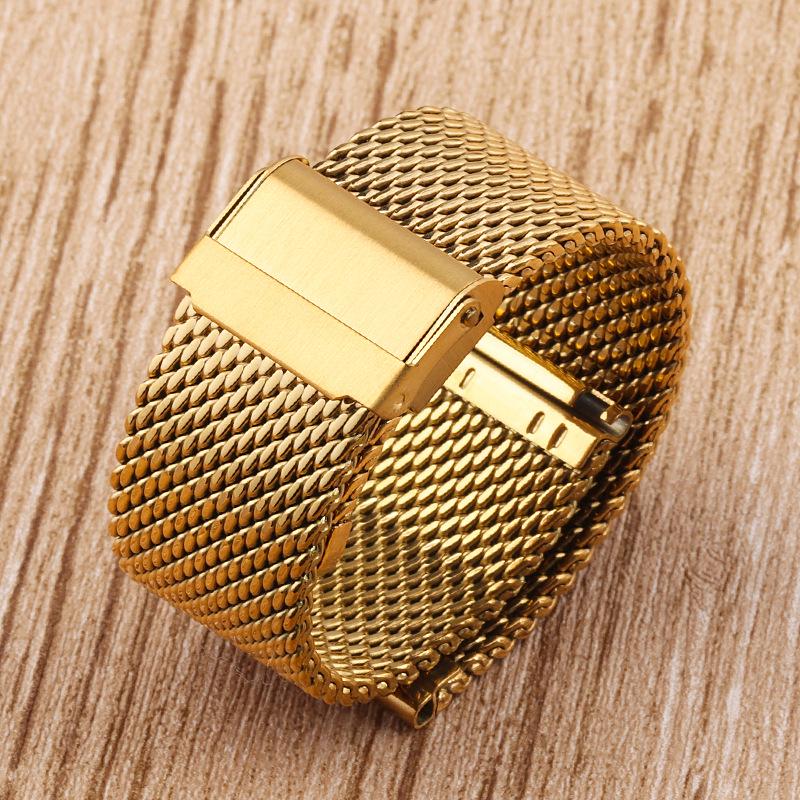 

Milan Nice Stainless Steel Watch Strap 1.0mm Double Safety Buckle, Universal for Samsung & Huawei Watches, 18-24mm. 18mm золотой