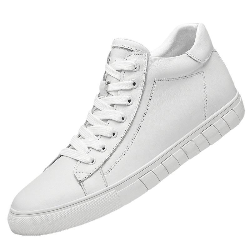 Flat Baseplate Shoes Men's High-top First-layer Cowhide Velvet Warm Little White Shoes Trendy Casual Shoes Trendy Men's Shoes