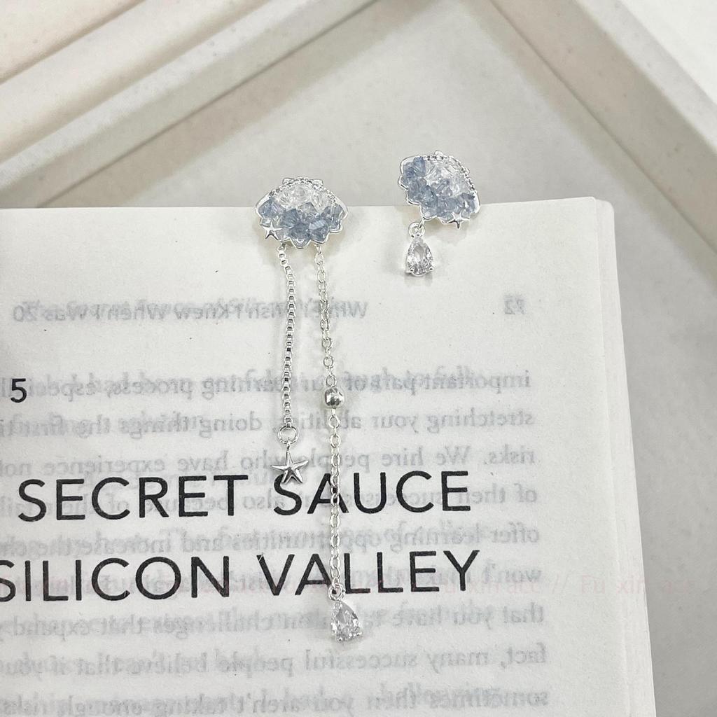 Star Tassel Gradient Blue & White Crystal Nebula Earrings