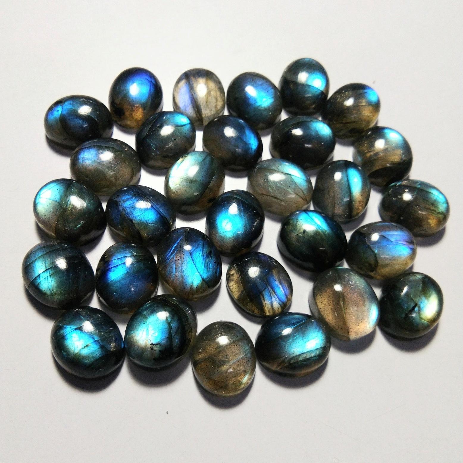 Natural Labradorite Oval Cabochon Lot, Blue Flash Labradorite Gemstone, Oval Flat Back Cabochon, Loose Stone for Jewelry Making 6x8mm синий