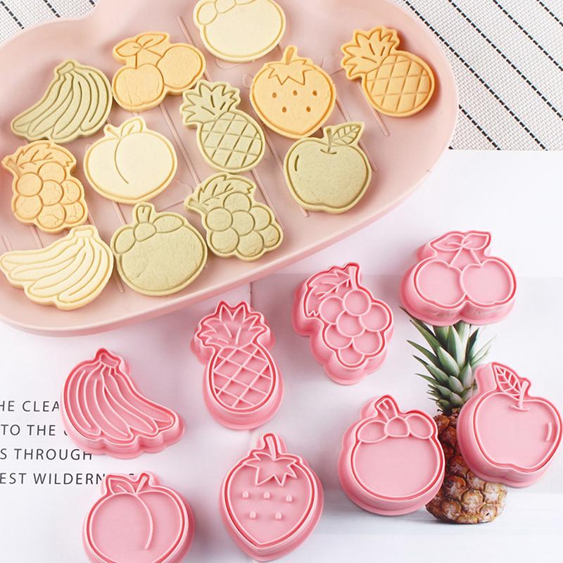 8Pcs Fruit Cookie Embosser Mold 3D Frosting Fondant Plastic Cookie Press Mold