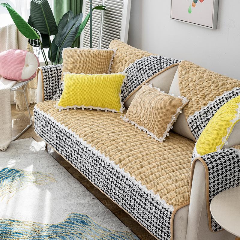 Sofa Cushion Thick Corduroy Non-Slip Cushion Simple Modern Leather Sofa Cover Winter Plush Sofa Slipcover