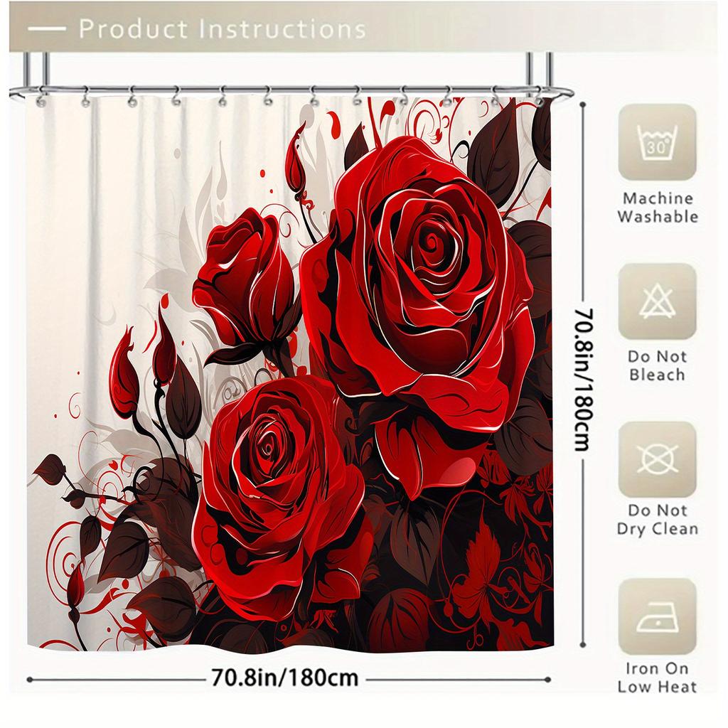 4Pcs Luxury Red Rose Shower Curtain Sets Waterproof for Bathroom Non-Slip Bathroom Rugs Lid Toilet Cover Bath Mat Bathroom Set
