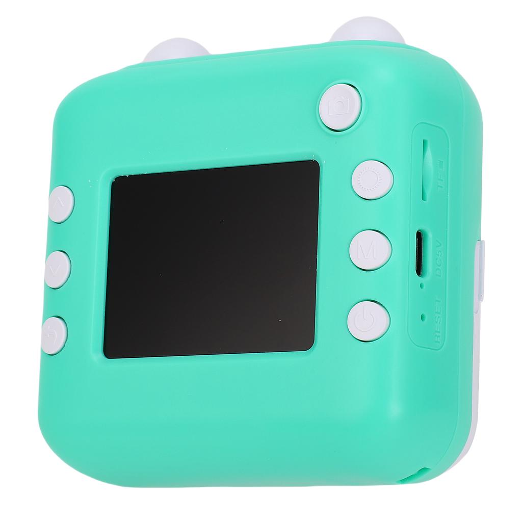 Print Camera Cute Green 24 MP Pixels 1080P Video Thermal Printing Digital Camera Toy with Music