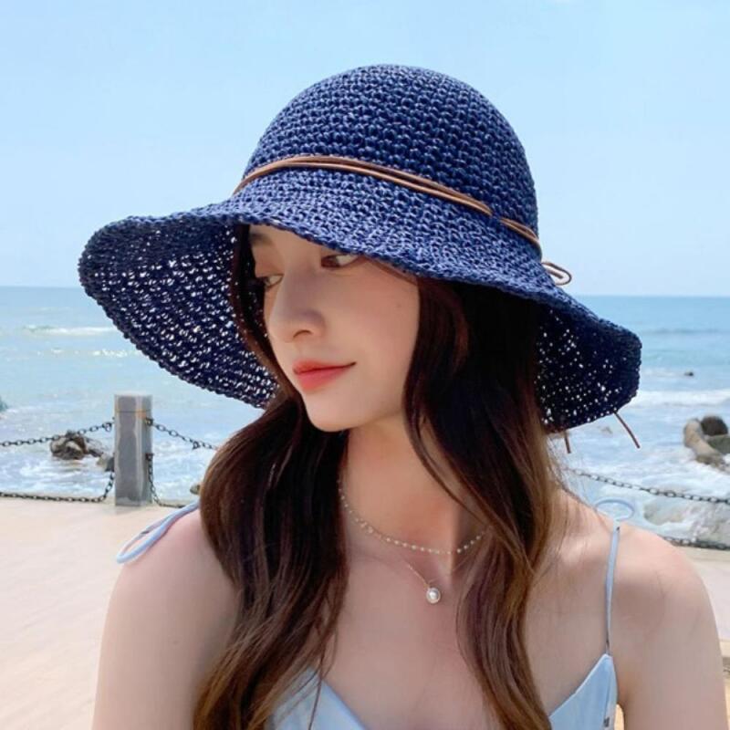 Женская летняя панама Коричневая Синяя C7164_Brown