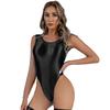 Womens Backless Glossy Bodysuit High Cut Swimwear Sleeveless Leotard for Pool Yoga Sports