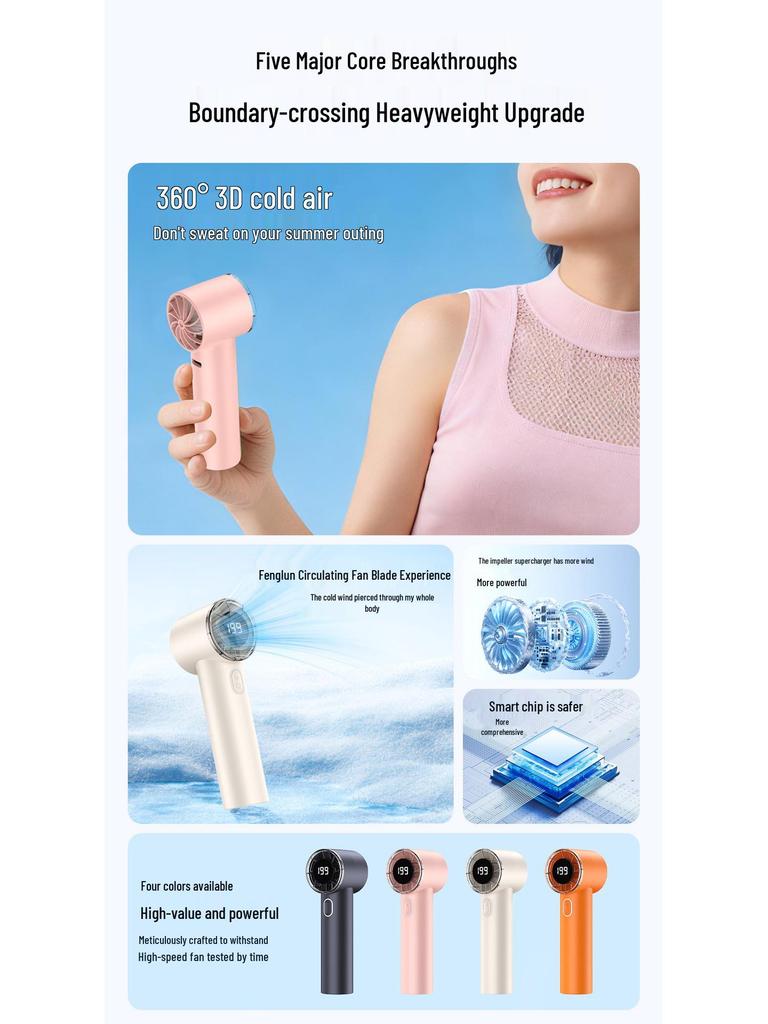 T233 High-Speed USB Rechargeable Handheld Fan with Digital Display 