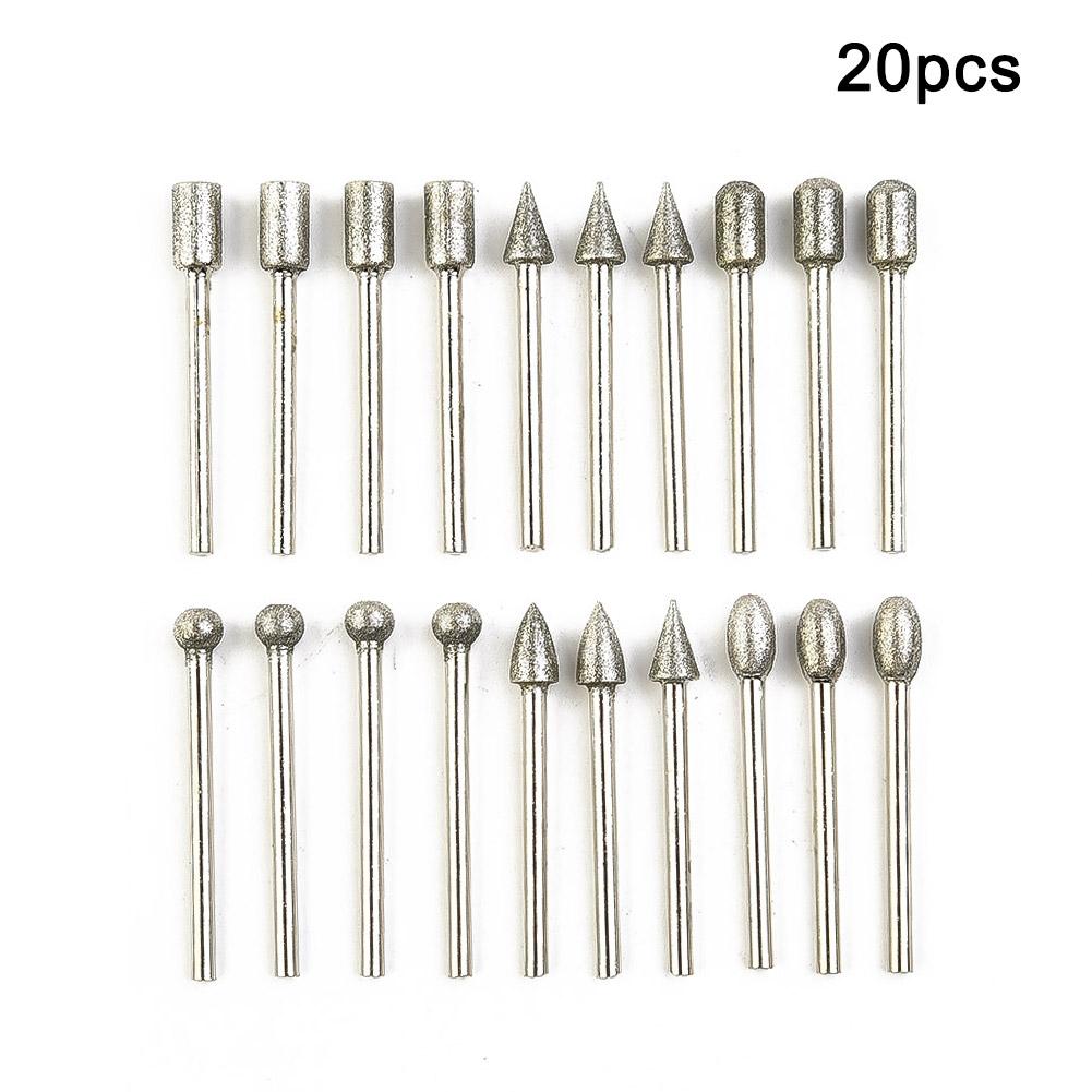 Glass Burr Drill Bits Metal Ceramics 20pcs Rotary tools Grinding Diamond