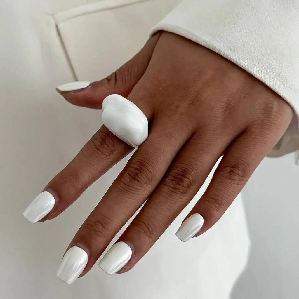 KunJoe Minimalist Black White Resin Acrylic Ring for Women Retro Geometry Irregular Knuckle Ring Autumn/Winter  Jewelry