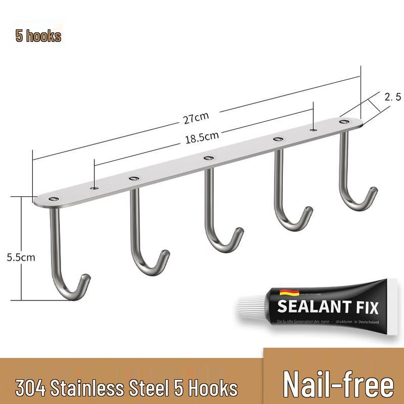 

Stainless Steel Under Cabinet 5-Hook Kitchen Rack