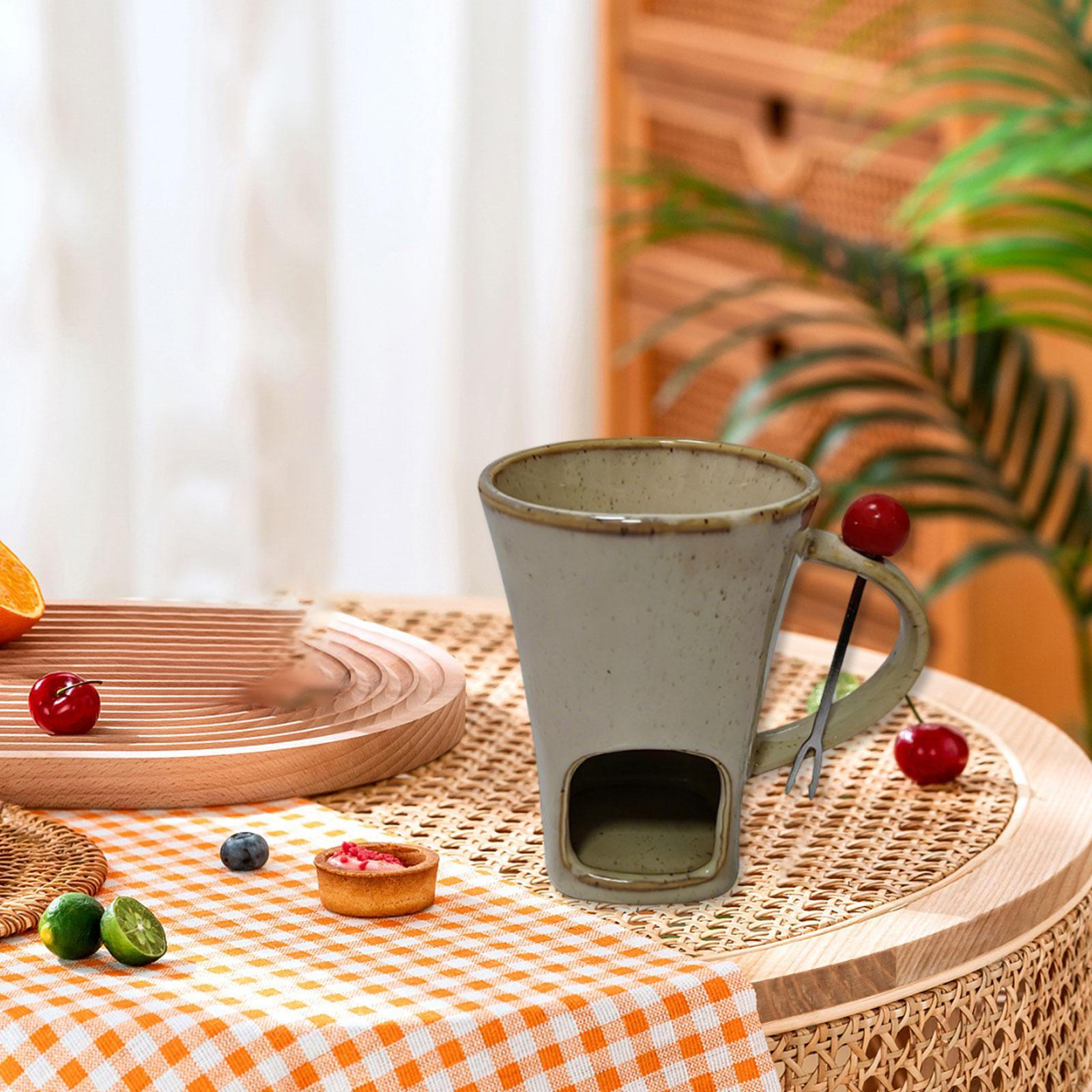 

140ml Ceramic Chocolate Fondue Mug with Fork, Kitchen Accessory for Wedding, Birthday And Afternoon бежевий