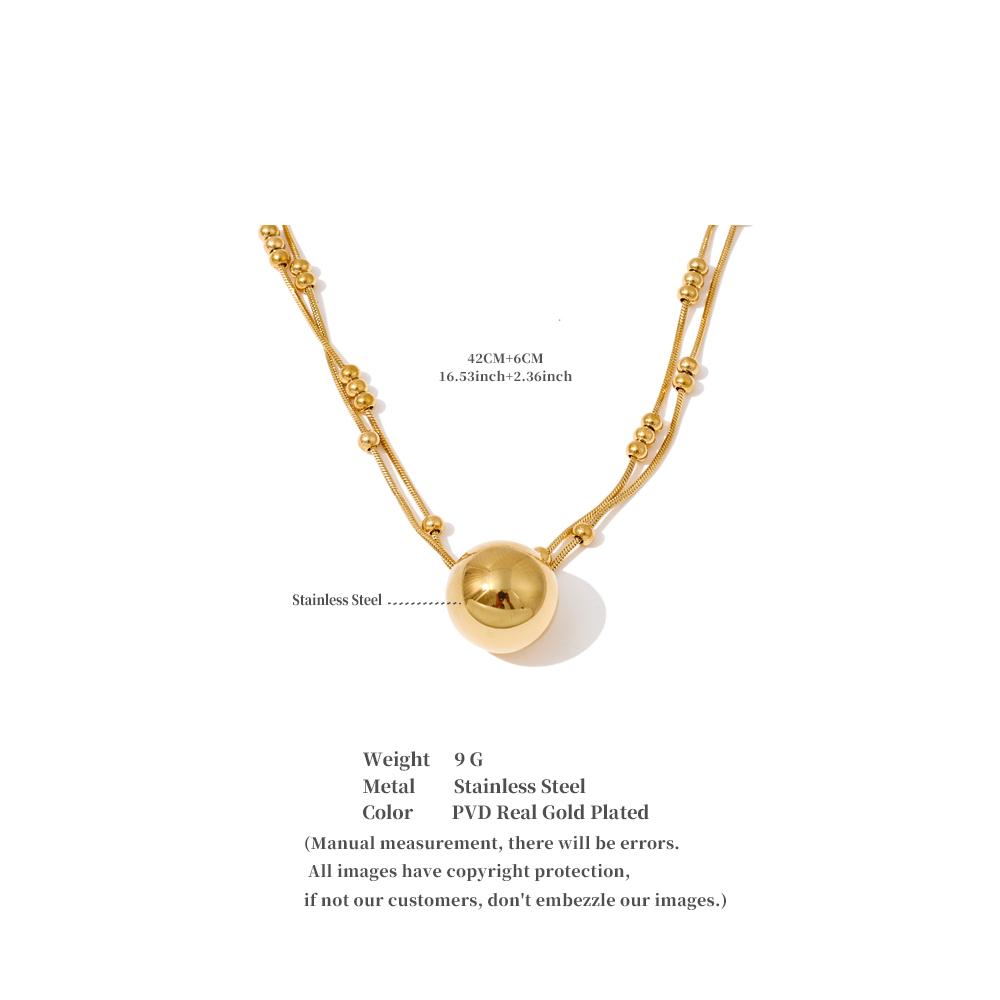 Eetit Stainless Steel Double-Layer Chain Round Stacking Necklace Pendant 16K Golden & Platinum Plated Waterproof Collar Jewelry
