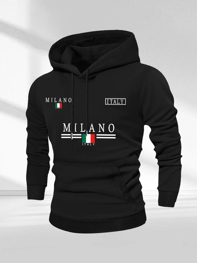 Italy MILANO Milan Multi-Position Flag Letter Hooded Sweater Men's Casual Shoulder Hoodie