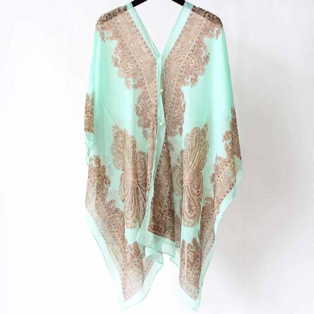 Long Sunscreen Thin Large Scarf Breathable Seaside Vacation Cloak Big Printed Flower Shawl  Summer