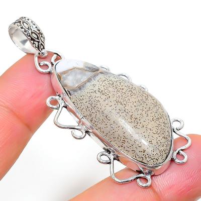 Natural Ocean Jasper Gemstone Handmade 925 Sterling Silver Pendant 2.36" P4e96