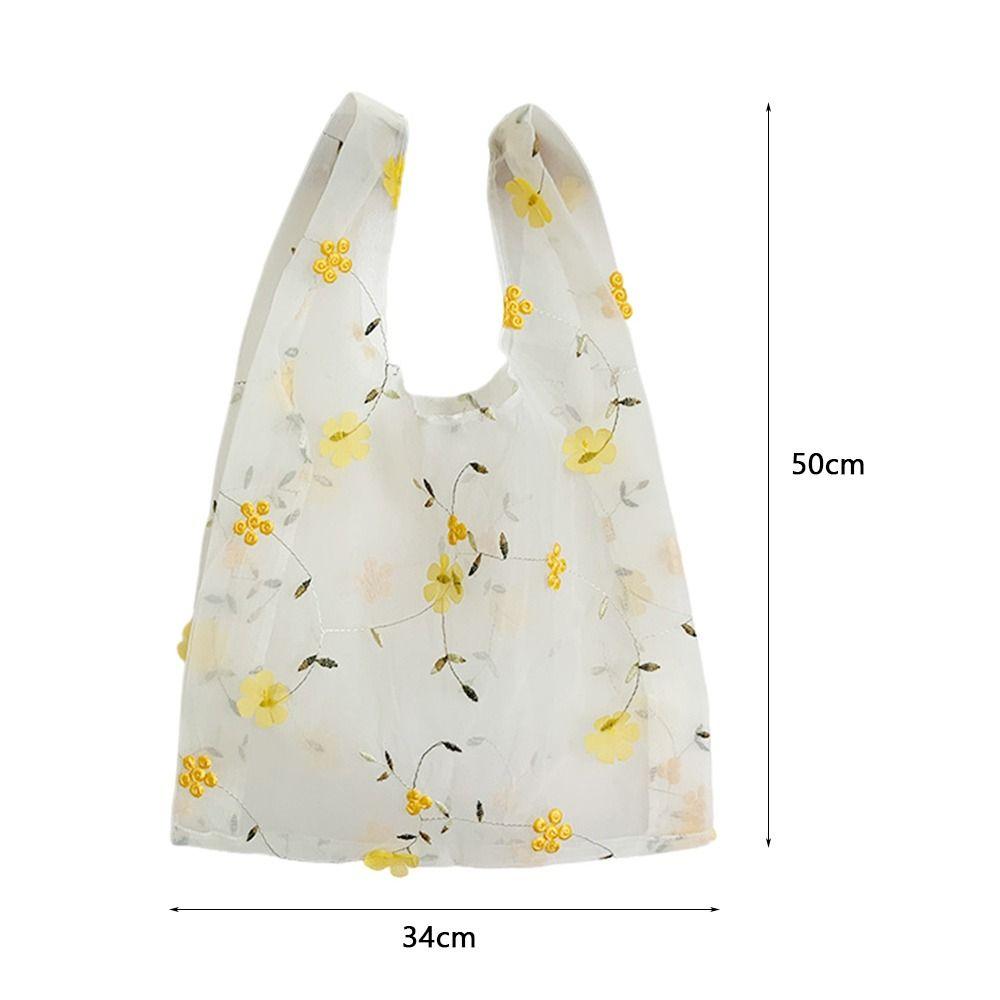 Double Organza Flower Embroidery Hand Bag Clear Jelly Light Material Mesh Shopping Bag Yarn Cloth Organza Tote Bag Shoulder Bag